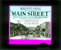 3w168 MAIN STREET glass slide '23 Sinclair Lewis novel, art of Gopher Prairie, Minnesota!