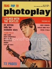 3w108 ENGLISH PHOTOPLAY MAGAZINE magazine June 1964 portrait of Paul McCartney playing guitar!