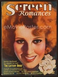3w075 SCREEN ROMANCES magazine October 1930 art of Jeanette MacDonald by John Clarke!