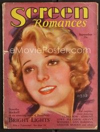 3w074 SCREEN ROMANCES magazine Sept 1930 art of Dorothy Mackaill from Bright Lights by Jules Erbit