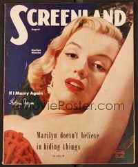 3w099 SCREENLAND magazine August 1952 sexy Marilyn Monroe doesn't believe in hiding things!