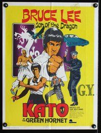 3y179 GREEN HORNET Aust special poster '74 cool artwork of Bruce Lee as Kato!