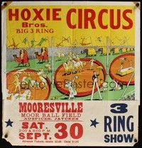 3y159 HOXIE BROS. BIG 3 RING CIRCUS circus poster '70s great art of elephants, horses & clowns!
