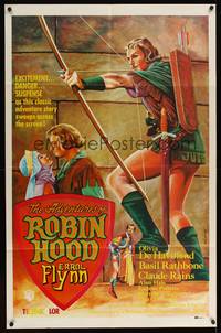 3y187 ADVENTURES OF ROBIN HOOD 27x41 Spanish commercial poster 1970s art of Flynn & De Havilland!