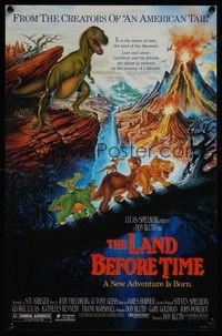 3y505 LAND BEFORE TIME mini poster '88 Steven Spielberg, George Lucas, Don Bluth, dinosaur cartoon!