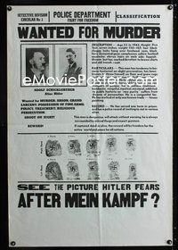 3y228 AFTER MEIN KAMPF special 28x41 '41 great Adolf Hitler WANTED FOR MURDER image!