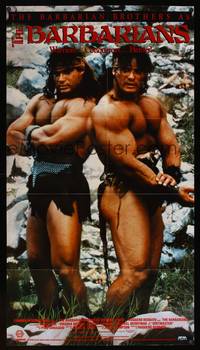 3y235 BARBARIANS video special poster '87 beefcake image of wacky Peter & David Paul!