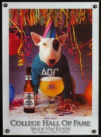 3y089 BUD LIGHT COLLEGE HALL OF FAME special 20x27 '85 great image of Spuds MacKenzie with beer!