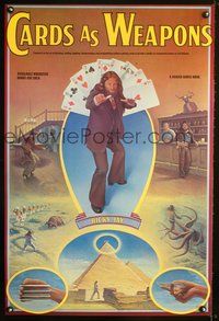 3y090 CARDS AS WEAPONS commercial poster 24x36 '77 great art of man throwing playing cards!