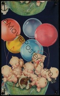 3y079 KEWPIE BALLOONS special 9x14 '30s great Rose O'Neill artwork!