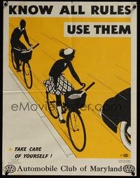 3y082 KNOW ALL RULES USE THEM special 17x22 '45 pedestrian safety poster, bicycle artwork!