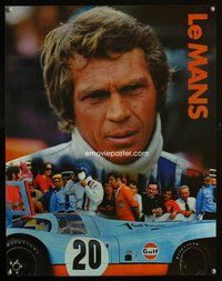 3y397 LE MANS Gulf Oil special 17x22 '71 great close up image of race car driver Steve McQueen!