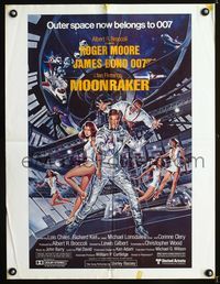 3y299 MOONRAKER special poster '79 art of Roger Moore as James Bond & sexy babes by Gouzee!