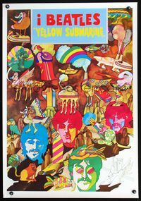 3y214 YELLOW SUBMARINE commercial poster '80s wonderful art of Beatles John, Paul, Ringo & George!