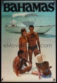 3y116 BAHAMAS travel poster '81 image of couples relaxing on the beach!