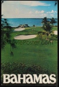 3y117 BAHAMAS travel poster '81 cool image of island golf course!