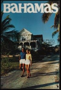 3y115 BAHAMAS travel poster '81 image of couple taking a walk!