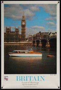 3y124 BRITAIN LAND OF HERITAGE travel poster '83 photo of Big Ben & boats by Leonard Alsford!