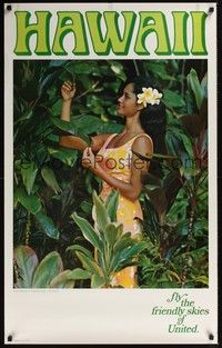 3y135 HAWAII travel poster '80s Art Allen photo of Hawaiian girl!
