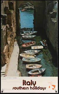 3y137 ITALY SOUTHERN HOLIDAYS travel poster '70s cool photo of boats in canal!