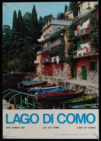 3y141 LAKE OF COMO Italian travel poster '70s cool image of boats docked!