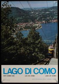 3y142 LAKE OF COMO Italian travel poster '70s image of cable car climbing hillside!