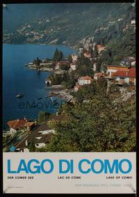3y140 LAKE OF COMO Italian travel poster '70s great image of hillside town by lake!