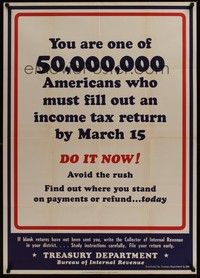 3y014 50,000,000 AMERICANS war poster '44 Internal Revenue Service, file your return early!