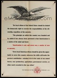 3y018 AMERICANISM IS NOT, & NEVER WAS, A MATTER OF RACE OR ANCESTRY war poster '43 WWII, FDR!