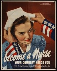 3y023 BECOME A NURSE YOUR COUNTRY NEEDS YOU war poster '42 WWII, great image of pretty nurse!