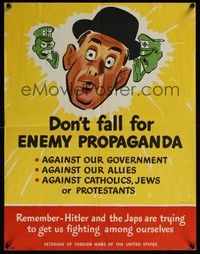 3y029 DON'T FALL FOR ENEMY PROPAGANDA war poster '40s WWII, Betts art of enemy whispering in ear!