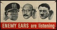 3y033 ENEMY EARS ARE LISTENING war poster 1942 WWII, Ralph Iligan art of Mussolini, Tojo and Hitler!