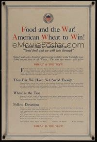 3y010 FOOD & THE WAR AMERICAN WHEAT TO WIN 19x29 WWI war poster 1918 if food fails we can't win!