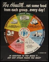 3y034 FOR HEALTH EAT SOME FOOD war poster '43 WWII, eat the basic 7 food groups each day!