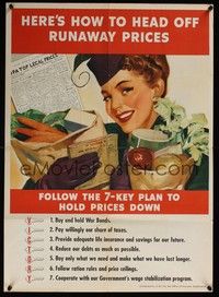 3y038 HERE'S HOW TO HEAD OFF RUNAWAY PRICES war poster '43 WWII, great art of woman w/groceries!