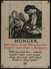 3y011 HUNGER war poster '18 WWI, Raleigh artwork of starving family!