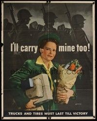 3y040 I'LL CARRY MINE TOO war poster '43 WWII, great image of woman carrying her share too!
