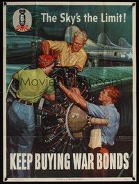 3y043 KEEP BUYING WAR BONDS war poster '44 WWII, great art of aircraft workers!
