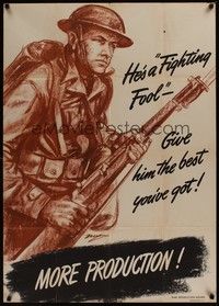 3y053 MORE PRODUCTION war poster '42 WWII Noxon art, give him the best you've got!