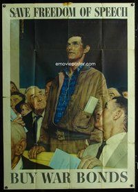 3y056 SAVE FREEDOM OF SPEECH war poster '43 WWII, great Norman Rockwell artwork!