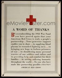 3y073 WORD OF THANKS war poster '43 WWII, Red Cross War Fund helping the fighting men!