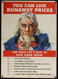 3y074 YOU CAN LICK RUNAWAY PRICES war poster '43 WWII, Flagg art of Uncle Sam!