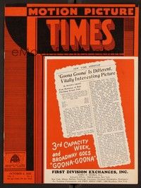 3z041 MOTION PICTURE TIMES exhibitor magazine October 6, 1932 Douglas Fairbanks, Goona-Goona!