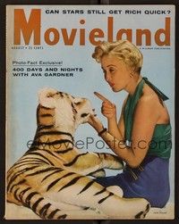 3z084 MOVIELAND magazine August 1955 sexy Jane Powell isn't afraid of stuffed tigers!