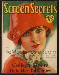 3z063 SCREEN SECRETS magazine September 1928 wonderful art of May McAvoy by Marland Stone!