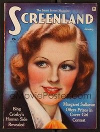 3z065 SCREENLAND magazine January 1935 art of pretty Margaret Sullavan by Charles Sheldon!