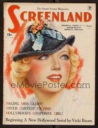 3z070 SCREENLAND magazine June 1935 art of Marion Davies wearing cool hat by Charles Sheldon!