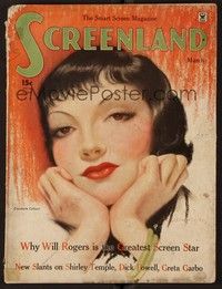 3z067 SCREENLAND magazine March 1935 wonderful art of Claudette Colbert by Charles Sheldon!