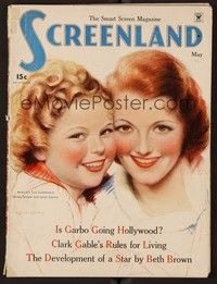 3z069 SCREENLAND magazine May 1935 art of Shirley Temple & Janet Gaynor by Charles Sheldon!