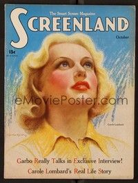 3z074 SCREENLAND magazine October 1935 great art portrait of Carole Lombard by Charles Sheldon!